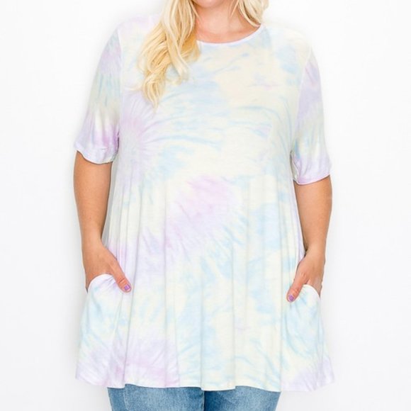 Pastel Tie Dye Plus Tunic w/ Pockets - Picture 1 of 2